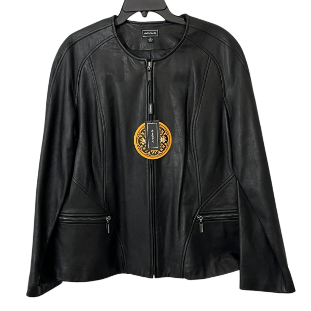 Artifacts Black Full Zip Lined Collarless Soft Genuine Leather Jacket Size XL